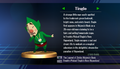 Tingle trophy from Super Smash Bros. Brawl, with text