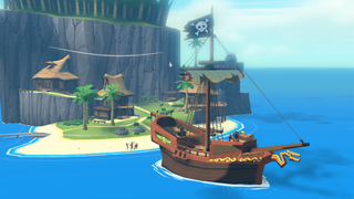 The Pirate Ship docked at Outset Island