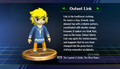 Outset Link trophy with text from Super Smash Bros. Brawl: To obtain, clear Target Smash Level 5 with all characters, or use one of the hammers to smash the glass box early.