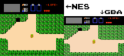 Comparison of the Starting Screen on the original NES version, and Classic NES Series GBA port of The Legend of Zelda