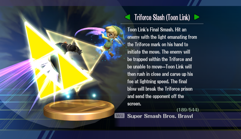 File:Triforce Slash (Toon Link) - SSB Brawl Trophy with text.png