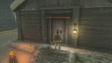 Link trying to enter the Cabin, which will begin the quest.