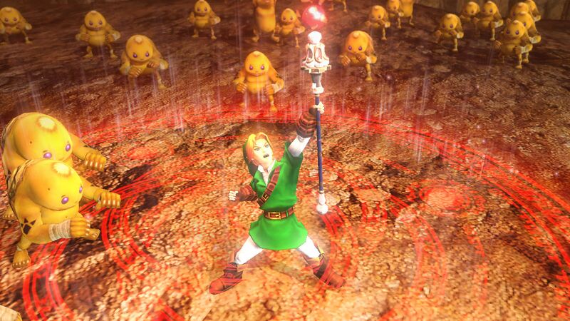 File:Hyrule Warriors Screenshot Link Ocarina of Time Costume Magic Rod.jpg