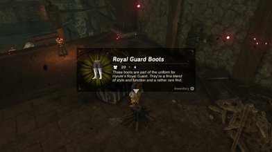 Information shown when obtaining the Royal Guard Boots