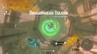 East of the Thunderhead Isles at a lower elevation, Link will arrive at Dragonhead Island