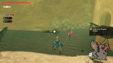 At the northwest entrance to Gerudo Town, there is a pinwheel found in the sandy courtyard.