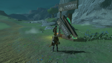 Location - Bridge of Hylia Just north of the bridge on the main road. Use the nearby lumber to hold up the sign.