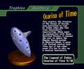 Ocarina of Time trophy from Super Smash Bros. Melee, with text