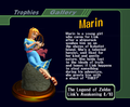 Marin trophy from Super Smash Bros. Melee, with text