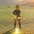 Twilight Bow being held by Link wearing the Hero of Twilight Set in Breath of the Wild