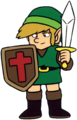 Link standing with his sword and shield