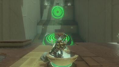 Stand in the bowl and drop the Iron box to launch Link upward