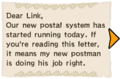 Part 1 of the Postmaster's letter to Link in Spirit Tracks