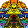Ganon featured in stained glass in The Wind Waker