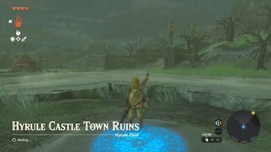 Link arriving at the Hyrule Castle Town Ruins in Tears of the Kingdom