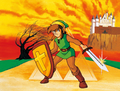 Official art of Link in front of the North Castle