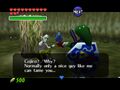 Cojiro proves to the Master Craftsman's Son that Link is a nice guy in Ocarina of Time (N64)