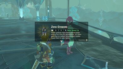She will reward Link with the Zora Greaves.