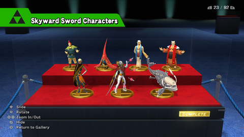 Skyward Sword Characters trophies: Groose, "Old Woman", Owlan, Gaepora, Impa, Ghirahim, Levias