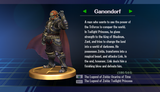 Ganondorf trophy with text from Super Smash Bros. Brawl: To obtain, complete Classic Mode as Ganondorf.