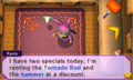 Ravio telling Link about the discount of the Tornado Rod