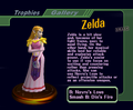 Zelda (Smash: Pink Dress) trophy from Super Smash Bros. Melee, with text