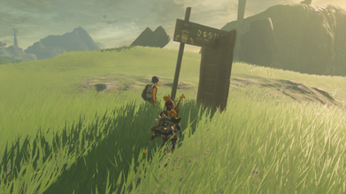 Location - Rebonae Bridge Found west of the bridge, right along the main path. Link can use a Board to hold up the sign.
