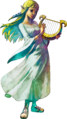 Key art of Zelda holding the Goddess's Harp in Skyward Sword