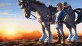 Link with a horse in Breath of the Wild artwork