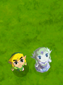 Link and Zelda looking at the Tower of Spirits in Spirit Tracks.