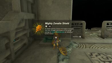 Link picking up a Mighty Zonaite Shield