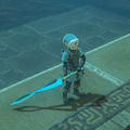 Link holding the Fierce Deity Sword while wearing the Fierce Deity Set in Breath of the Wild