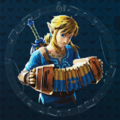 Breath of the Wild Link The Legend of Zelda Concert 2018 promotional art, with Kass' accordion