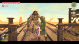 Link, carrying a Goddess Shield, faces off against Scervo.