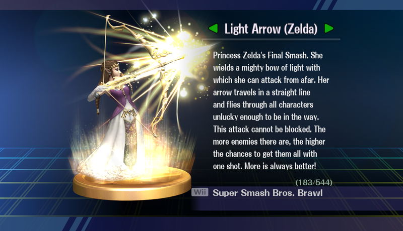 File:Light Arrow (Zelda) - SSB Brawl Trophy with text.png