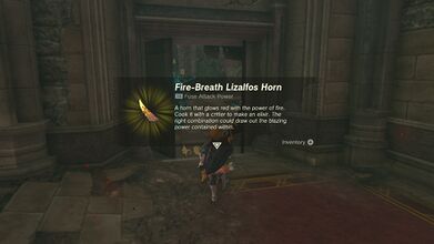 Link picking up a Fire-Breath Lizalfos Horn