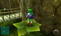 Adult Link wearing the Hylian Shield in Ocarina of Time 3D