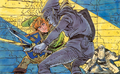 Artwork of Link Fighting Dark Link in The Adventure of Link