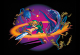 Ocarina of Time key art of Young Link performing a Spin Attack on Deku Babas