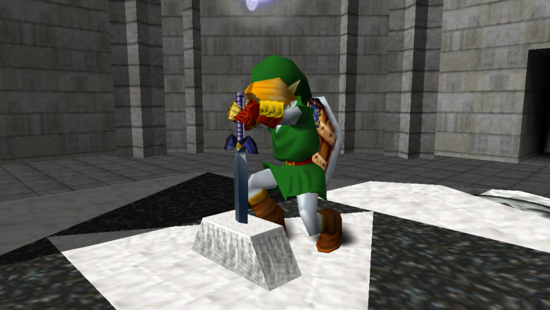 File:Link putting Master Sword in Pedestal of Time - OOT64.png