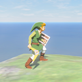 Link holding the Sea-Breeze Boomerang while wearing the Hero of Winds Set