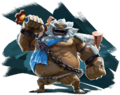 Key art of Daruk carrying the Boulder Breaker from Breath of the Wild