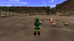 A circle of stones is in western Hyrule Field, near the entrance to Gerudo Valley. Bombing it opens it up.