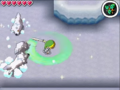 Link using a Spin Attack on three White Wolfos from Spirit Tracks
