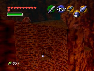 #11: The large wall looking down onto the Triforce Pedestal is climbable, and has an alcove with a Piece of Heart in it. Link can reach this as a child by running forward from the entrance and climbing down, being careful of the time limit before he dies from the heat. Otherwise, follow the directions for the other heart piece as an adult, but stay on the magic bean platform for longer, until it reaches the alcove.