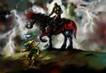 Artwork of Ganondorf and Link from Ocarina of Time 3D.
