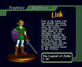 Link trophy from Super Smash Bros. Melee, using Ocarina of Time Kokiri Tunic costume.