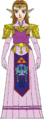 Adult Zelda Ocarina of Time colour design sketch, front view.