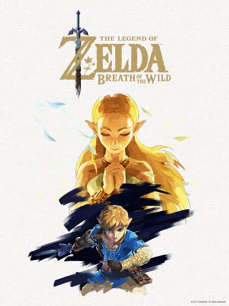 File:Link readied Zelda praying - BOTW art.jpg