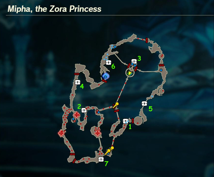 There are 7 treasure chests found in Mipha, the Zora Princess.
